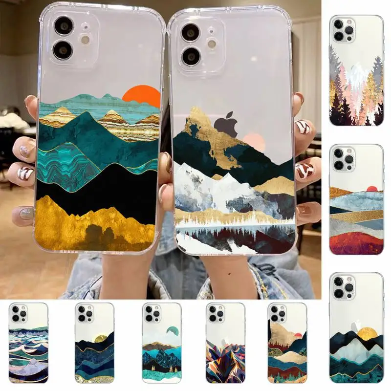

Mountain Marble Moon Sun Forest Tree Phone Case for iPhone 11 12 13 mini pro XS MAX 8 7 6 6S Plus X 5S SE 2020 XR case