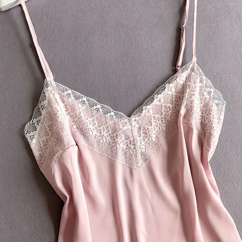 Пижама женская шелковая атласная пижама сексуальный кружевной Пижамный костюм