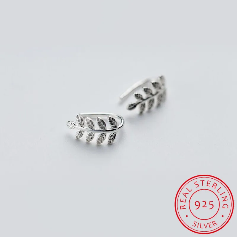 

Клипса для уха женская из серебра 100% пробы с простыми листьями дерева, винтажная Подарочная бижутерия из стерлингового серебра 925 пробы