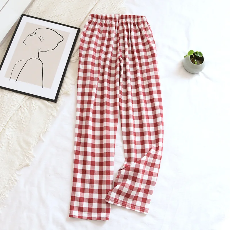 

Японские минималистичные хлопковые Пижамные брюки, осенняя одежда для сна с эластичным поясом, женская одежда для дома, тонкая Свободная До...