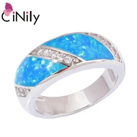 cinily white blue fire opal wide couple rings silver plated love ring with stone luxury big fully jewelled gifts for man woman