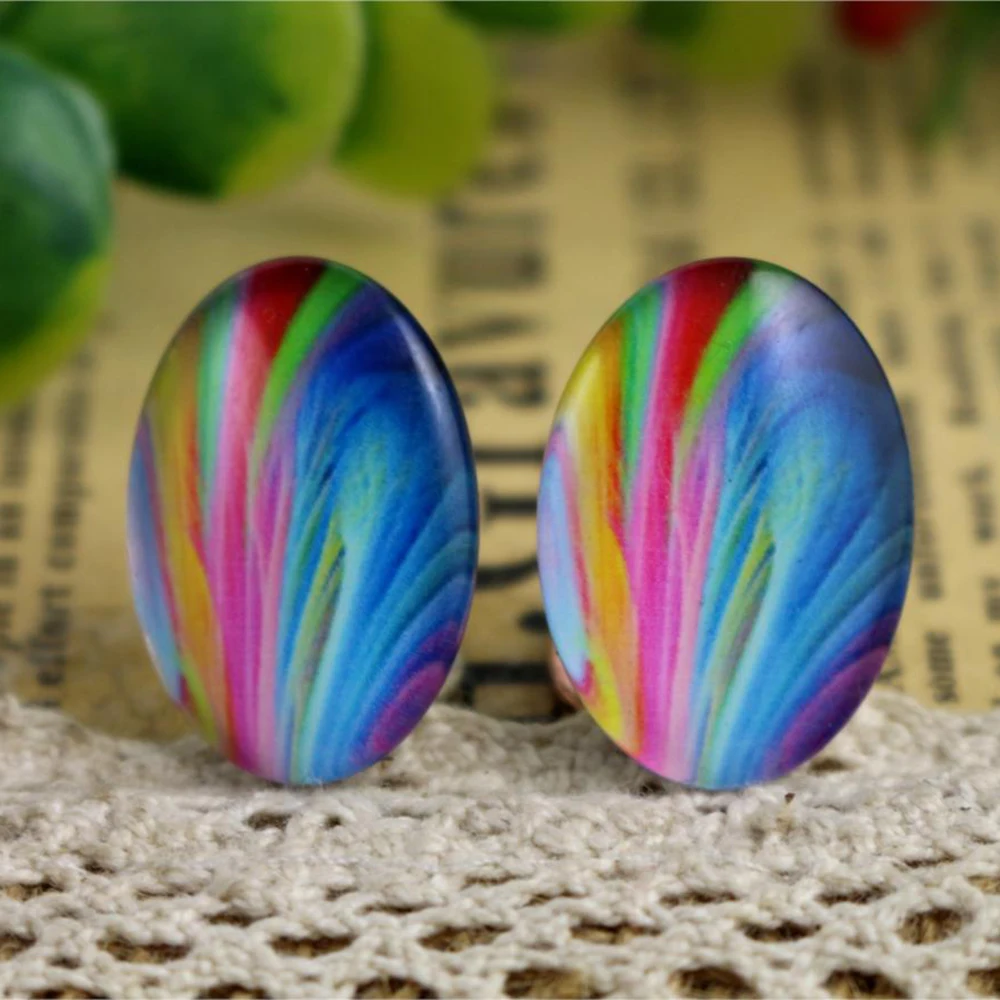 

Hot Sale 10pcs 18x25mm New Fashion Colors Handmade Photo Glass Cabochons Pattern Domed Jewelry Accessories supplies-H6-15