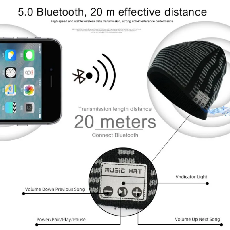 Bluetooth 5 0 наушники шапка беспроводные свободные руки бини для мужчин и женщин |