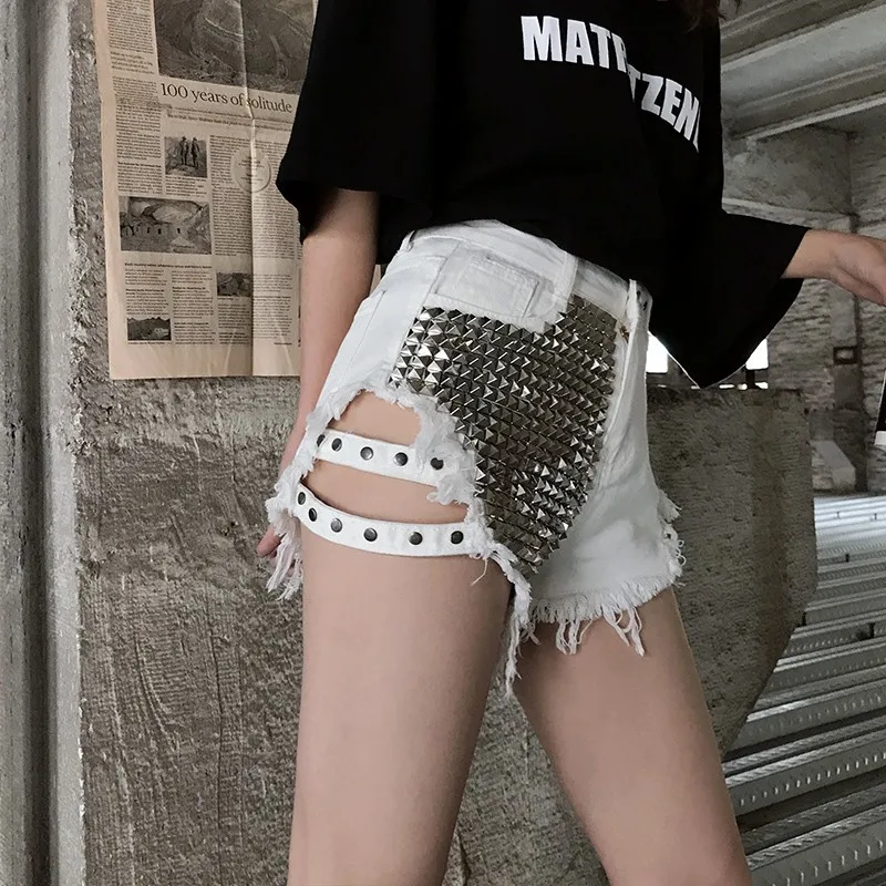 Популярные сексуальные летние женские широкие штаны с высокой талией заклепками