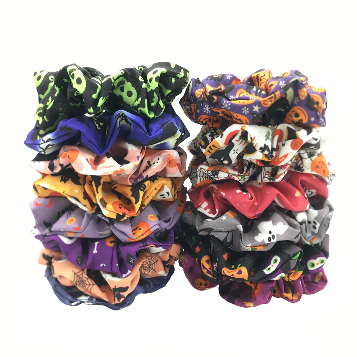 

5Pcs 12 Designs Halloween Pumpkin Hair Scrunchies Bulk Spider Bat Printed Hair Tie Bracelet Elastic Band Girls Ponytail Holder