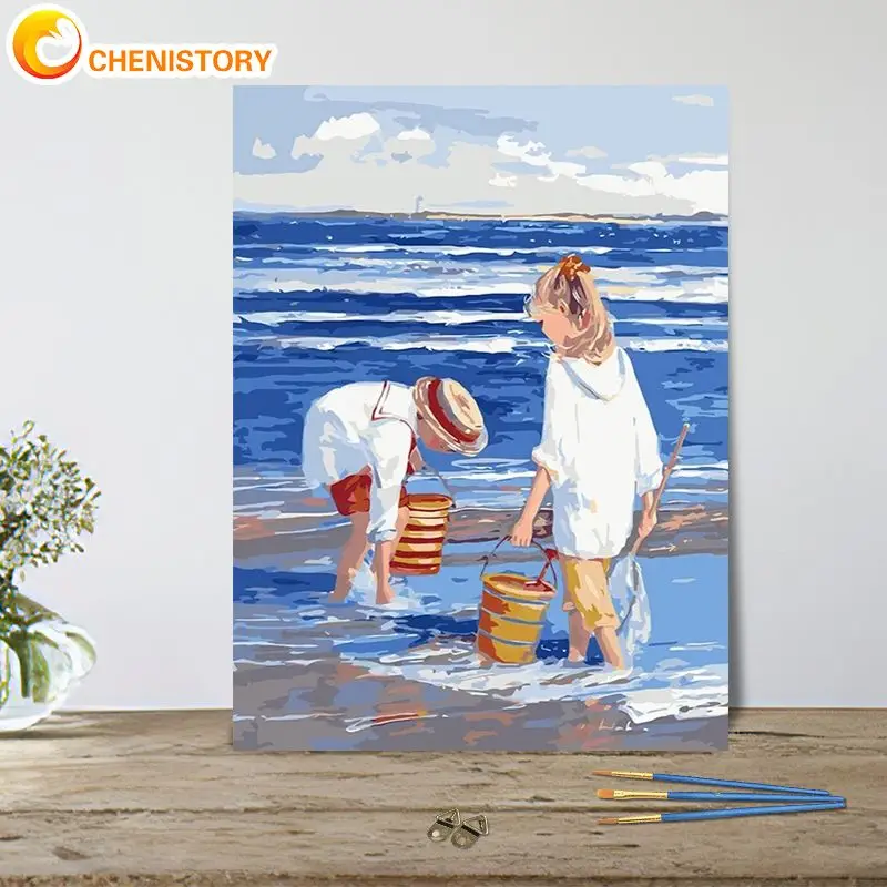 

CHENISTORY Pictures By Number Seaside Scenery Girl Kits Home Decor Painting By Numbers Figure Drawing On Canvas Handpainted Art