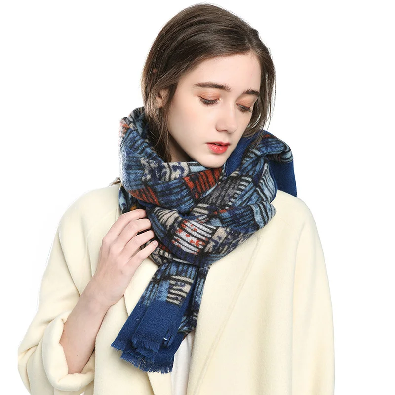 

2021 Women Winter Keep Warm Cotton Linen Wraps Graffiti Print Scarf Office Lady Soft Shawls Female Elegant Echarpe 180x70cm