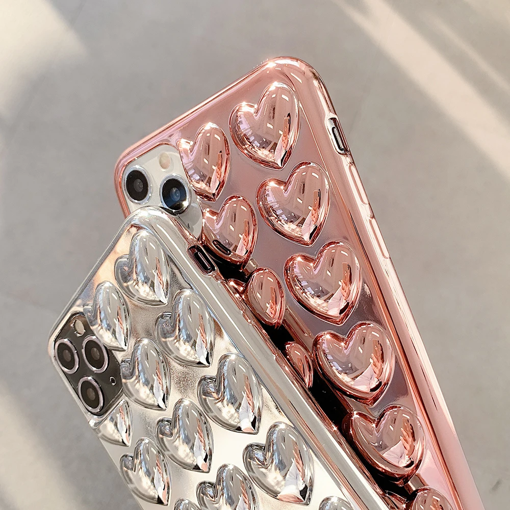 Чехол для телефона 12 Pro 3D чехол с сердечками iPhone 11 Max XR X XS 7 8 Plus мягкий однотонный