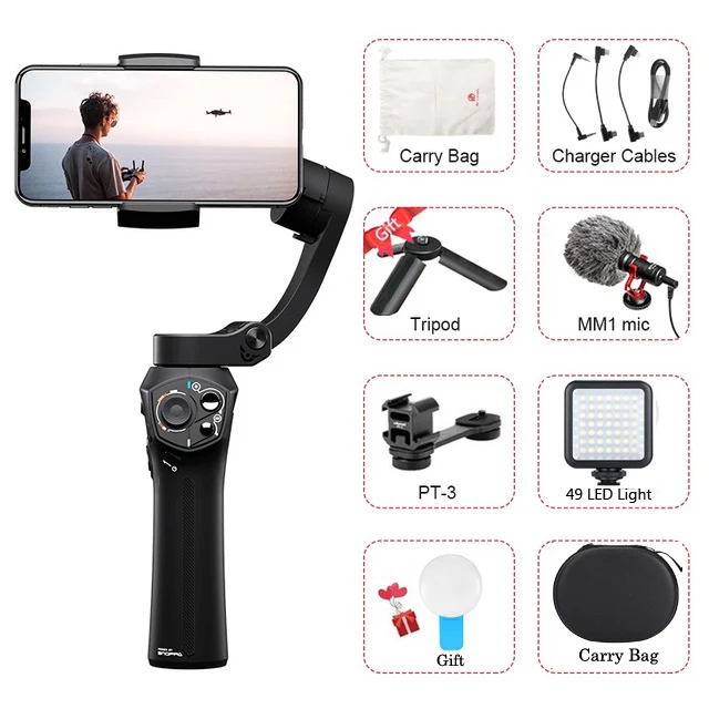 Snoppa Atom 3 оси ручной карданный складной карманный стабилизатор для iPhone X huawei p30 Gopro hero 7 PK Джи Осмо мобильный 2 - Цвет: w mic led mount bag