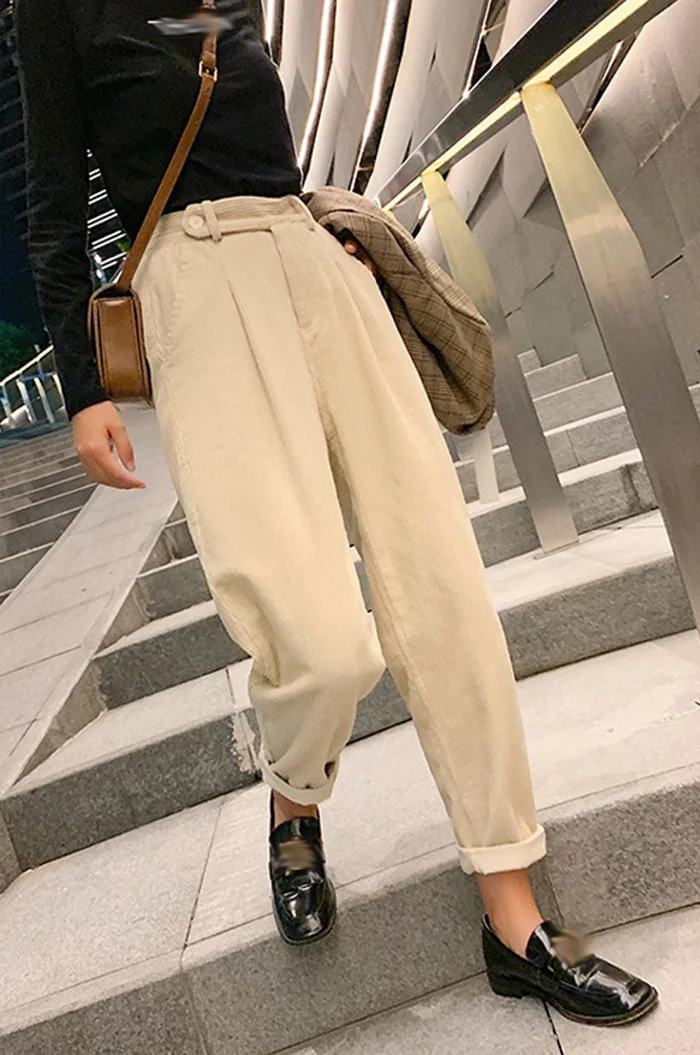 Winter Corduroy Pants Women Autumn High Waist Pockets Trousers Women Plus Size Streetwear Harem Pants Pantalon Femme