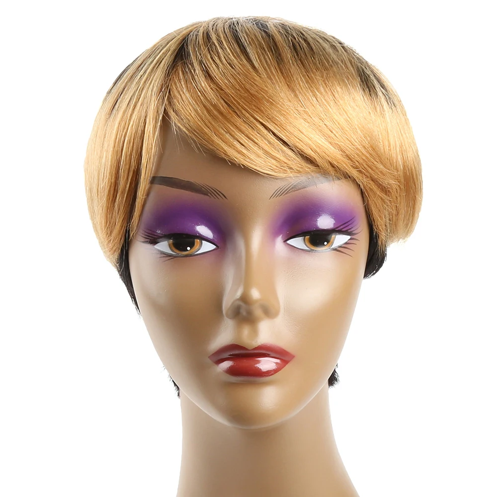 Парик бразильский коричневый с эффектом омбре недорогой короткий из