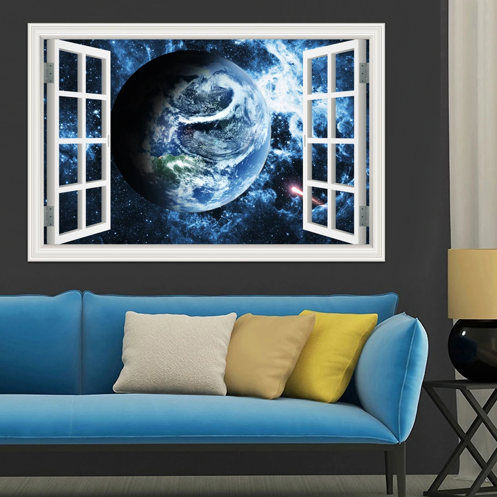 3D окно звёздное небо искусство стены съемные обои для спальни земля в космосе