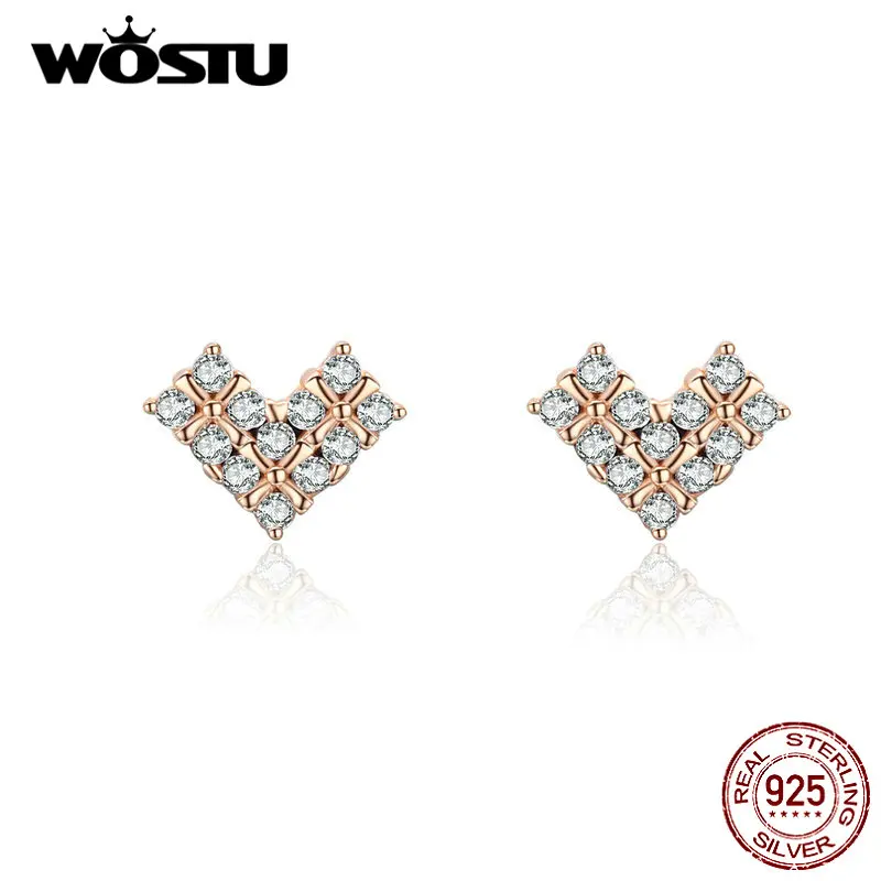 WOSTU 925 пробы, Серебряное сердце, маленькие серьги-клипс серебро 925 ювелирные изделия для женщин, роскошные ювелирные изделия, свадебные серьги CQE702