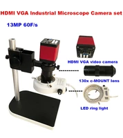 hdmi microscope camera set hd 13mp 60fs hdmi vga industrial microscope camera130x c mount lens 56 led ring light lamp