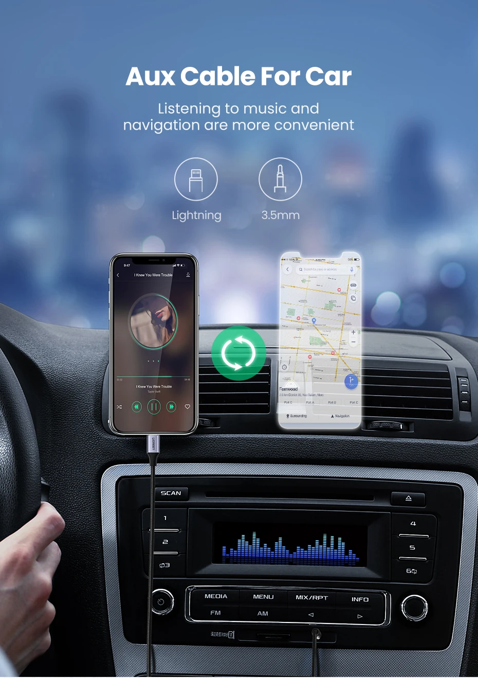 Ugreen MFi Lightning до 3 5 мм Aux кабель для iPhone 11 Pro Max X 7 штекер 1 м автомобильный конвертер