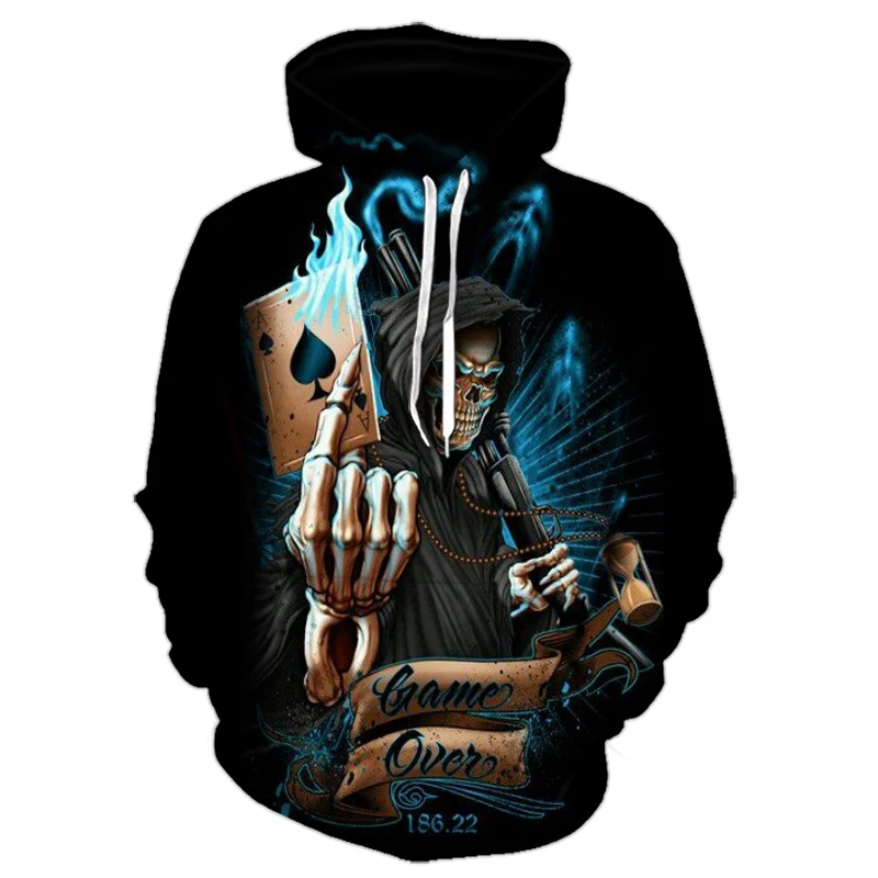 Skull Poker Hoodies Sweatshirts Men Women 3D Pullover Funny Rock Tracksuits Hooded Male Jackets Fashion Casual Outwear Winter | Мужская