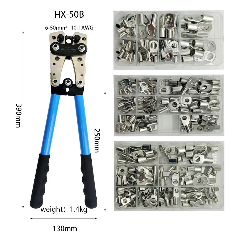 

HX-50B Connector Hexagon Crimping Tool 6-50mm ² AWG 22-10 Tube Terminal Crimper With 60 Copper Ring Terminals