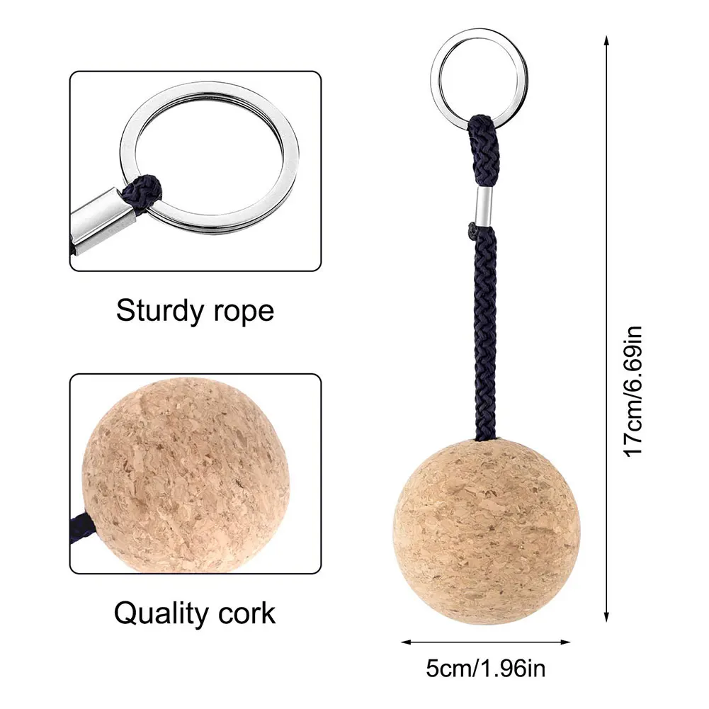 

4PCS Cork Keyring Buoyant Keychain Lightweight 50mm Wooden Ball Keyring With Black Rope For Sailing Kayaking Decoration