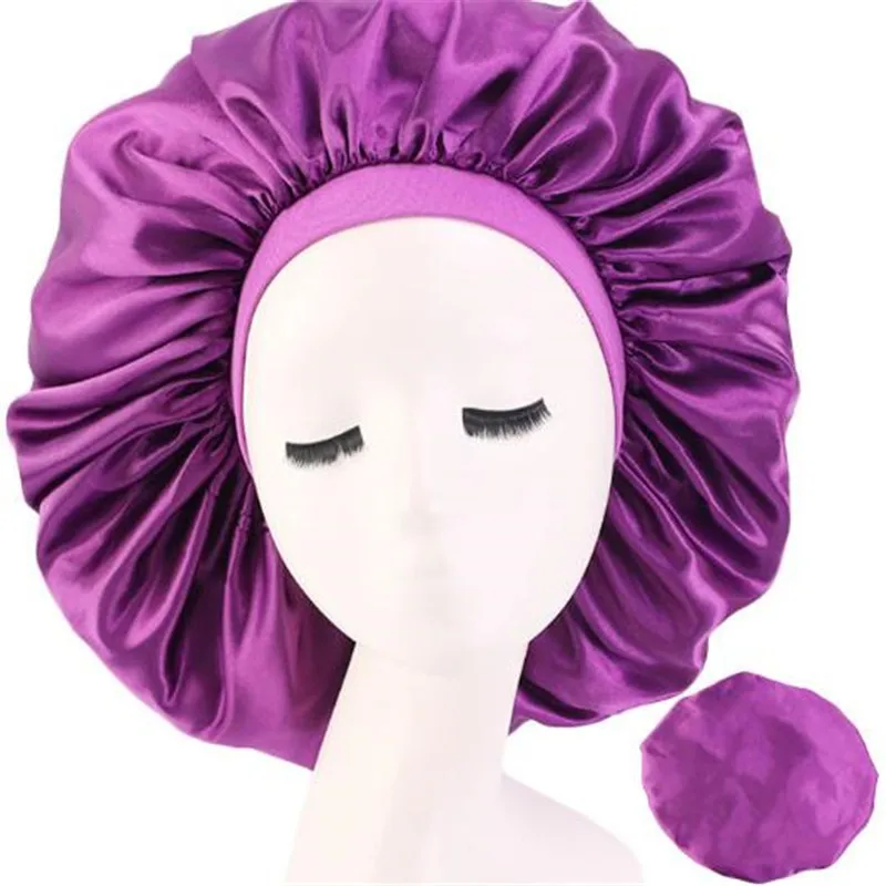 

Solid Satin Bonnet Hair Styling Cap Long Hair Care Women Night Sleep Hat Silk Head Wrap Shower Cap Hair Styling Tool Wholesale