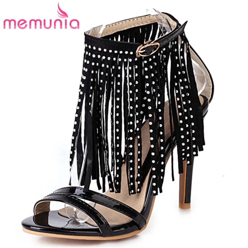 

MEMUNIA Big Size 34-50 Newest Women Sandals Tassel Crystal Buckle Sexy Thin High Heels Sandals Summer Party Prom Shoes Ladies