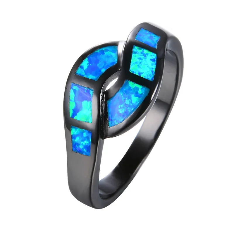 

Luxury Female Blue Fire Opal Ring Vintage 14KT Black Gold Wedding Rings For Women Promise Love Infinity Engagement Ring