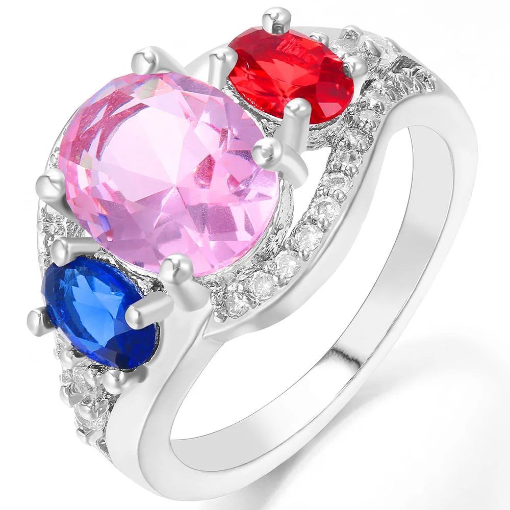 

Luxury Large Pink Red Blue Women Wedding Engagement Rings Jewelry New Trendy Charm Ladies Party Club Dress Multi Size Ring