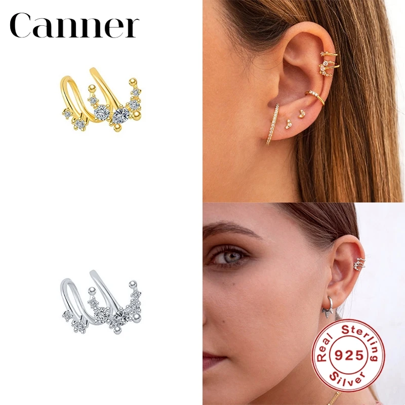 

Canner 1pcs 925 Sterling Silver Earrings For Women Zircon Clip On Earrings Cartilage Climber No Piercing Pendientes earcuff W5