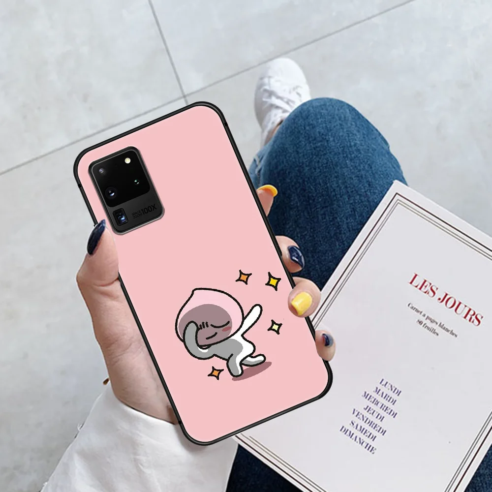 

Cartoon Cute Kakao Apeach Pink Phone Case Cover Hull For Samsung Galaxy S 6 7 8 9 10 e 20 Edge Uitra Note 8 9 10 Plus black