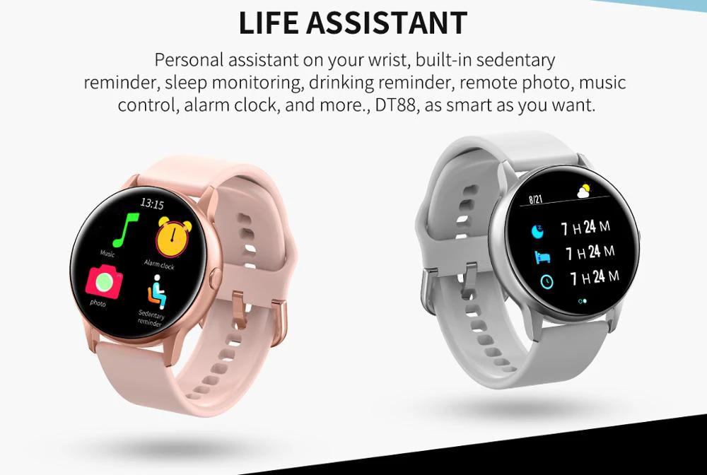 

2021 New DT88 Smartwatch IP68 Waterproof Wearable Device Heart Rate Monitor Sports Smart Watch For Android IOS Long Standby
