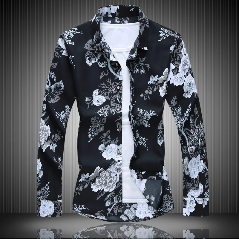 Мужская рубашка с коротким рукавом 100% хлопок цветочным принтом | одежда