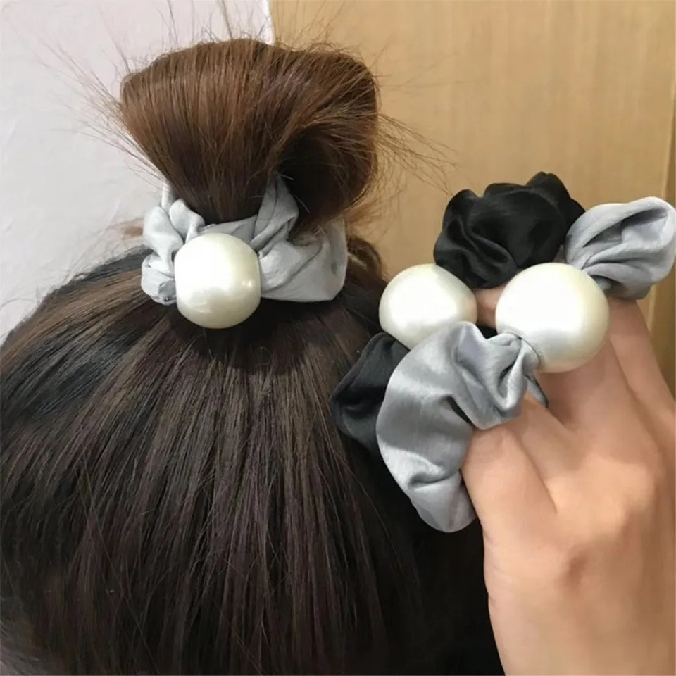 Женские Простые Однотонные резинки для волос ручной работы с жемчугом девочек
