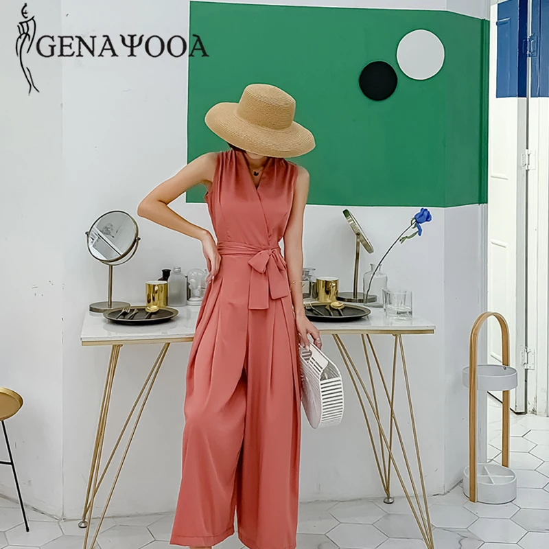 Женский офисный комбинезон genayoa элегантный однотонный без рукавов со шнуровкой