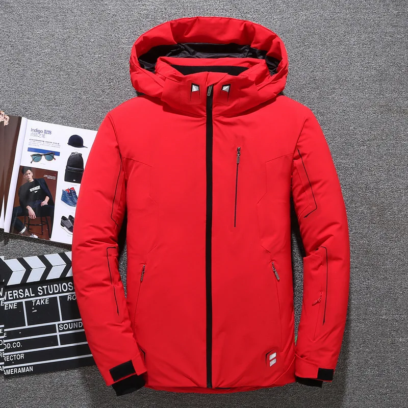 Мужской теплый пуховик с капюшоном красная или белая Толстая куртка большого