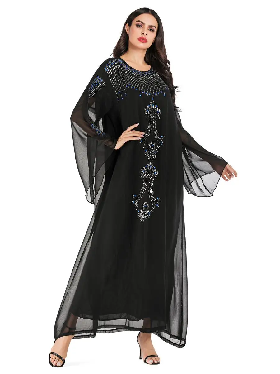 Женское винтажное длинное шифоновое платье черное элегантное вечернее