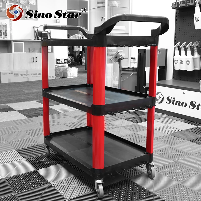 

Car Detailing Multi-functional Plastic Three-layer Mobile Storage Trolley Rack For Car Wash Auto Beauty Tool Cart Repair Shelf
