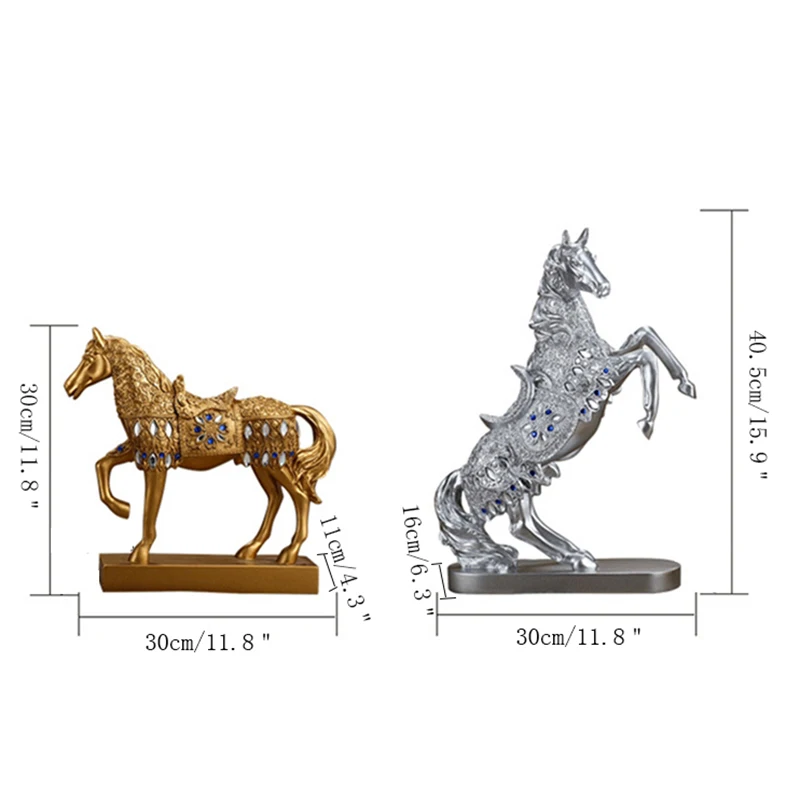 

European Vintage Resin Large Prancing Horse Ornaments Artificial Horse Miniature Desktop Crafts Business Gifts Household Decor
