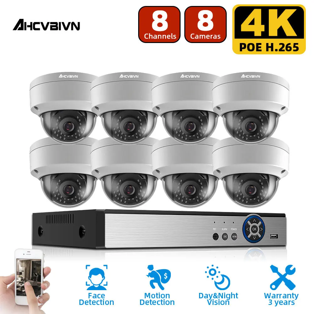 

H.265 8CH 4K NVR 8MP IP Weatherproof Camera POE IP Security System Kit Night Vision IP Camera Indoor/Outdoor IR P2P IP66 Onvif