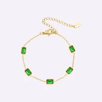 new fashion green cubic zirconia bracelet for women gril stylish delicate gold color titanium stee square charms bracelet gift