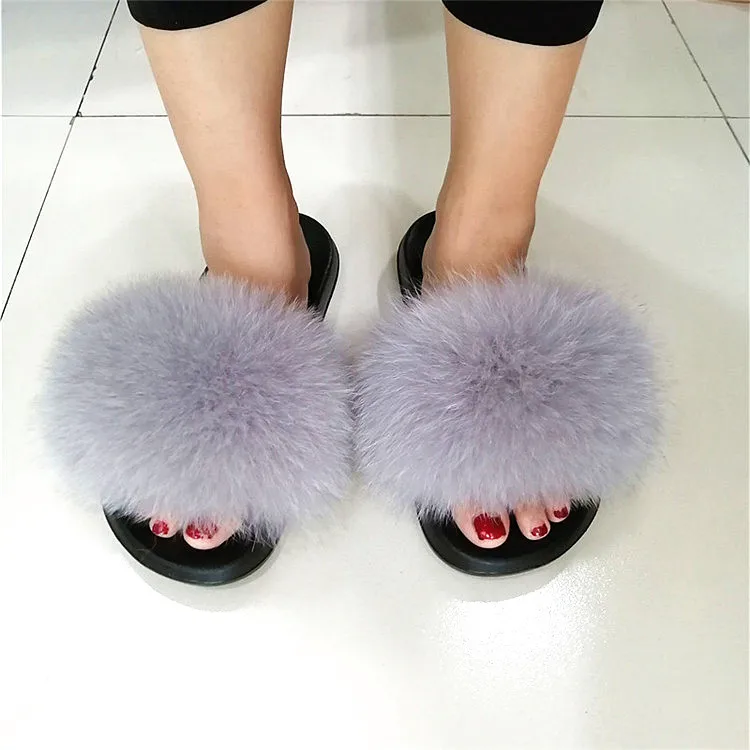 as pic shows 31 Women Fox Fur Slippers Real Fox Fur Slides Lovely Plush Slippers Woman Summer Home Sandals Women Fur Slides Furry Flip Flops Hot - Цвет: as pic shows 31