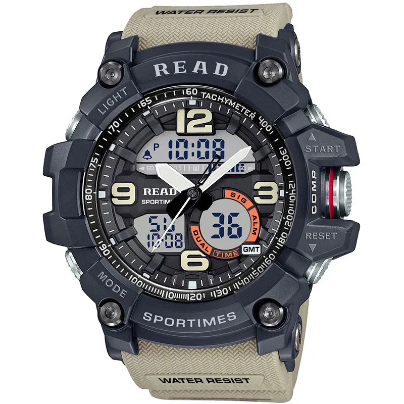 Мужские часы с светящимся дисплеем многофункциональные спортивные кварцевые