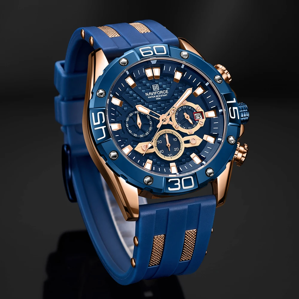 NAVIFORCE Роскошные мужские часы из ТПУ ремешок модные спортивные кварцевые Топ