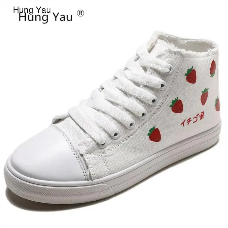 

High Quality Women Canvas Shoes Autumn High Top Flats Women printing Vulcanized Shoes Outlet Female Casual Shoes Plus Size 35-40
