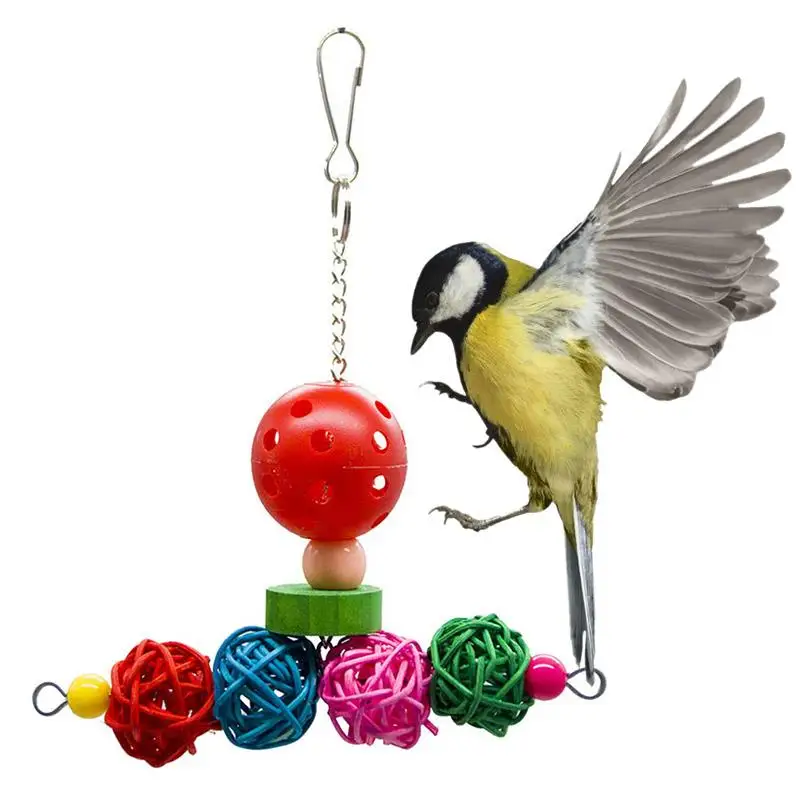 

Parrot Hanging Toy Colorful Rattan Balls Hollow Parrot Cage Toy Bird Chewing Toy Small Parrot Toy Pet Training Accessories
