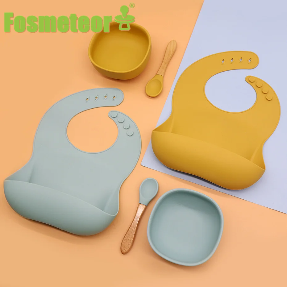 

Fosmeteor Baby Bowl+Spoon+Fork Feeding Food Tableware BPA Free Kids Dishes Baby Eating Dinnerware Set Anti-hot Training Plate