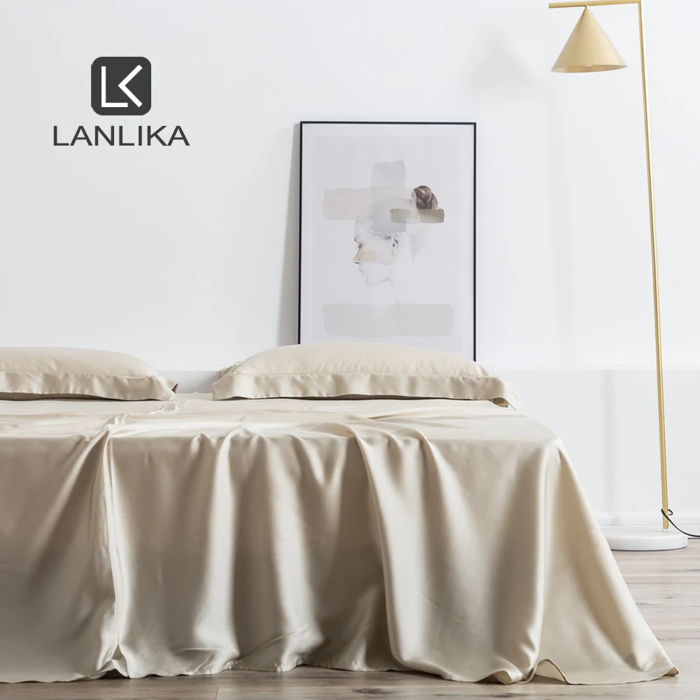 

Lanlika Noble Women Men 100% Silk Color Flat Sheet 25 Momme Healthy Beauty Bed Sheet Pillowcase Euro Queen King Bed Linen Set