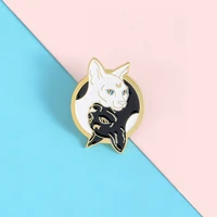 high quality alloy enamel brooch black white two cat cartoon badge friend lapel clothes shirt backpack jewelry gift