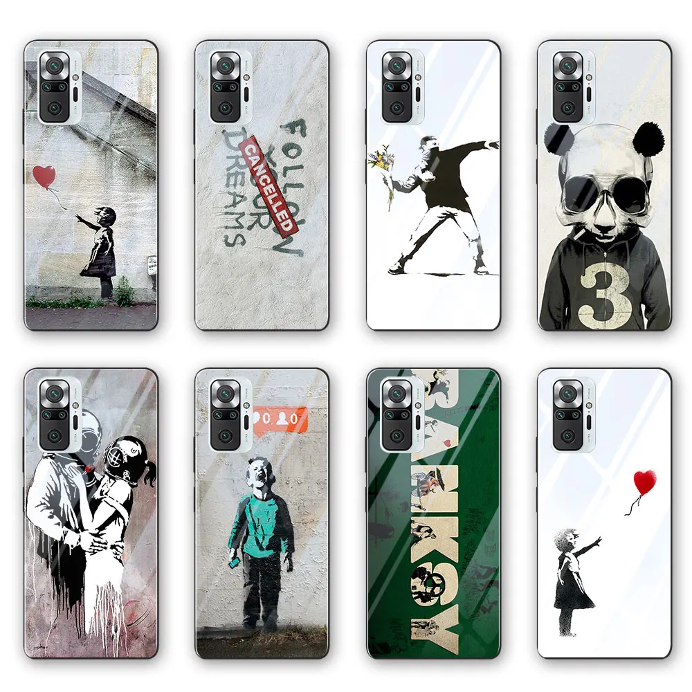 

Banksy Art Funda Case for Xiaomi Redmi Note 10 10S 9 10T 9S 8 9A 9C 8A 8T 9T Poco X3 F3 C3 M3 NFC Pro MAX Tempered Glass Shell