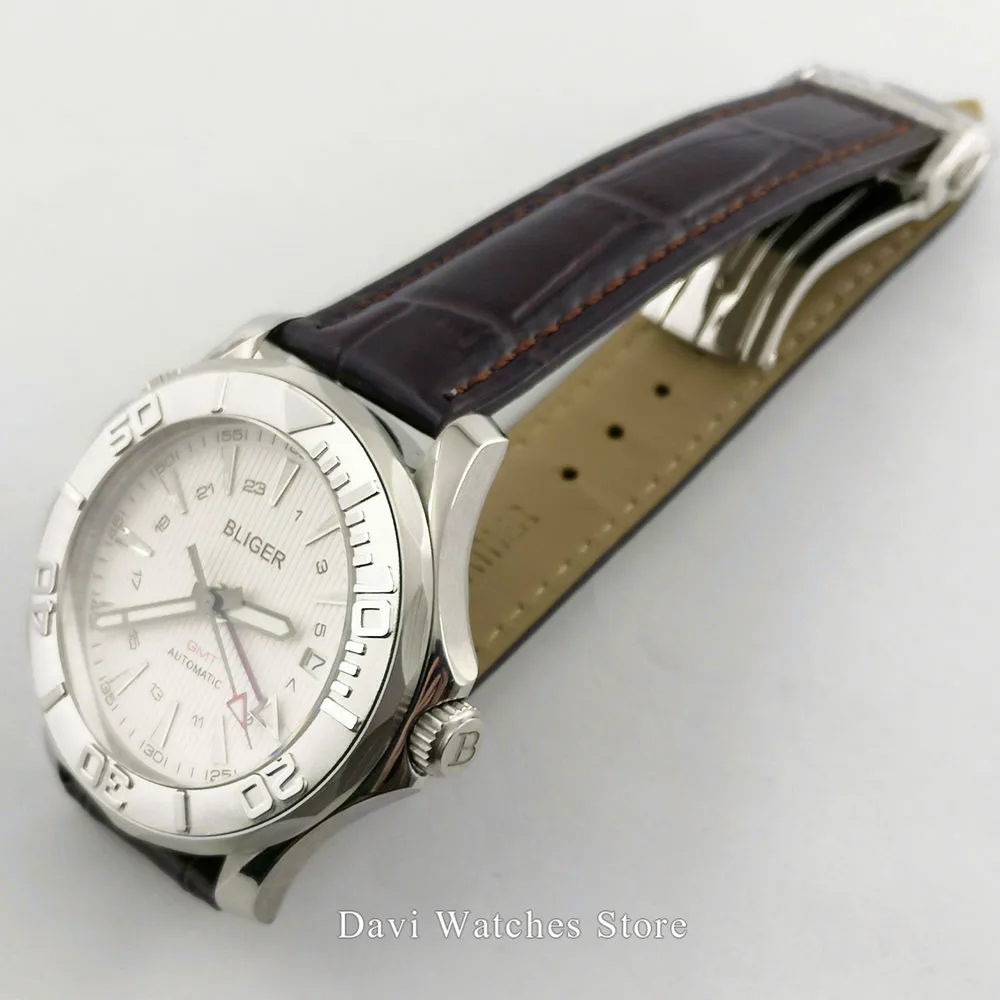 Новинка 41 мм Bliger/стерильный белый/черный/синий циферблат светящаяся функция GMT