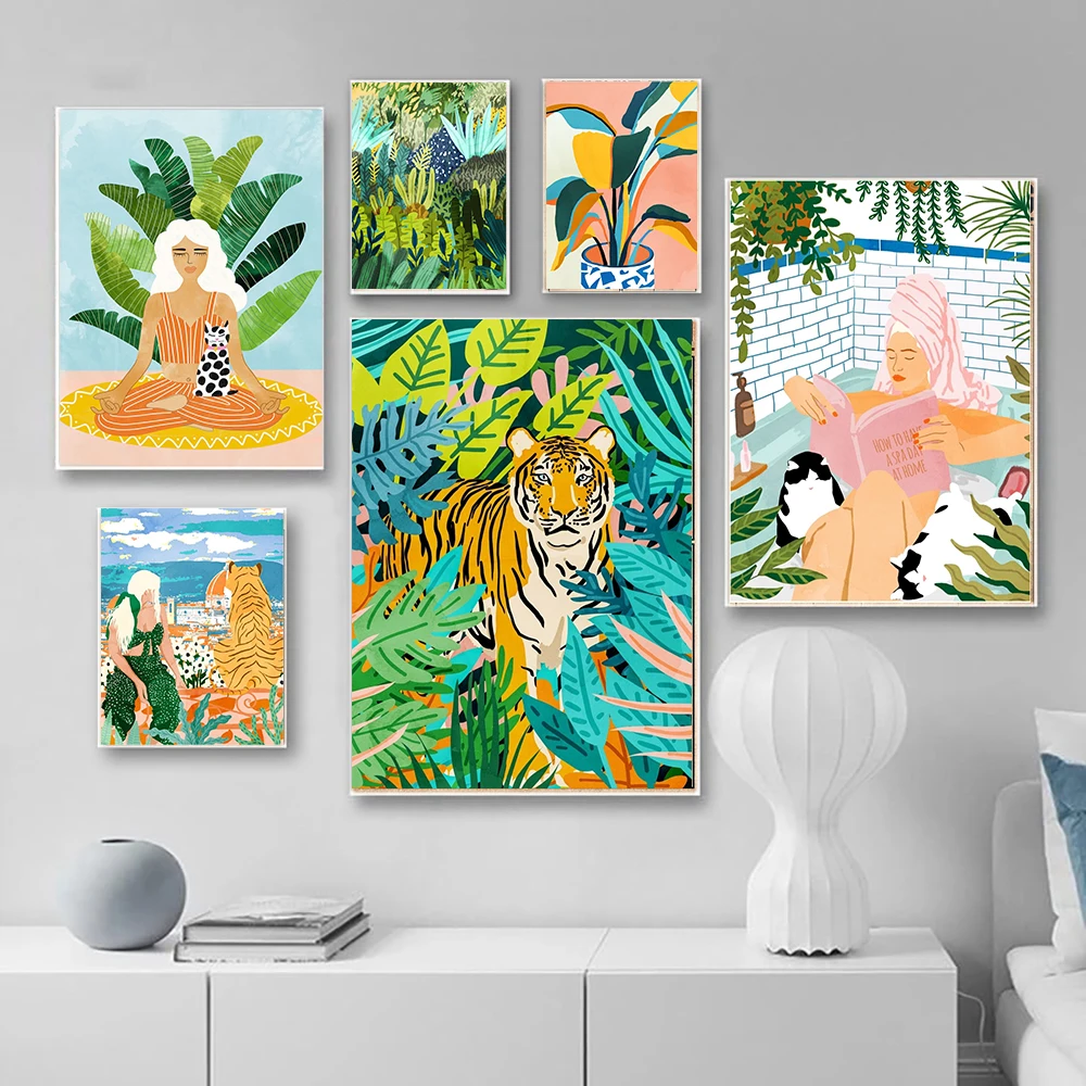 Настенная картина в стиле бохо с изображением тропических растений | Дом и сад