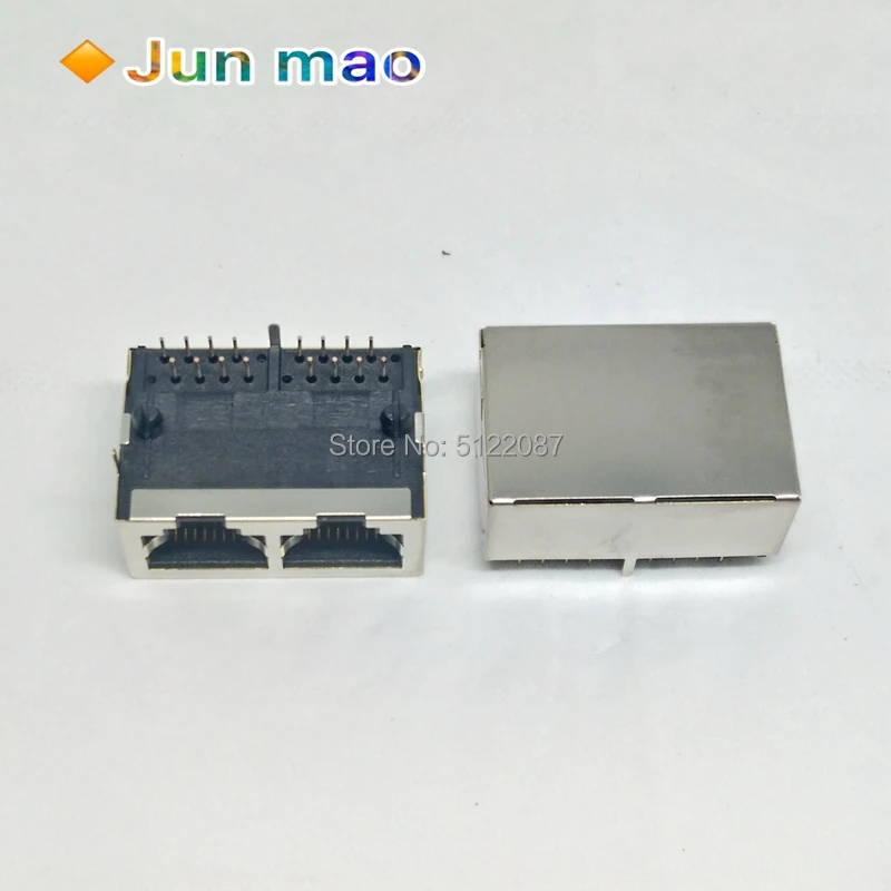 5 шт. 1*2 RJ45 металлический 16-контактный разъем для печатной платы под прямым углом